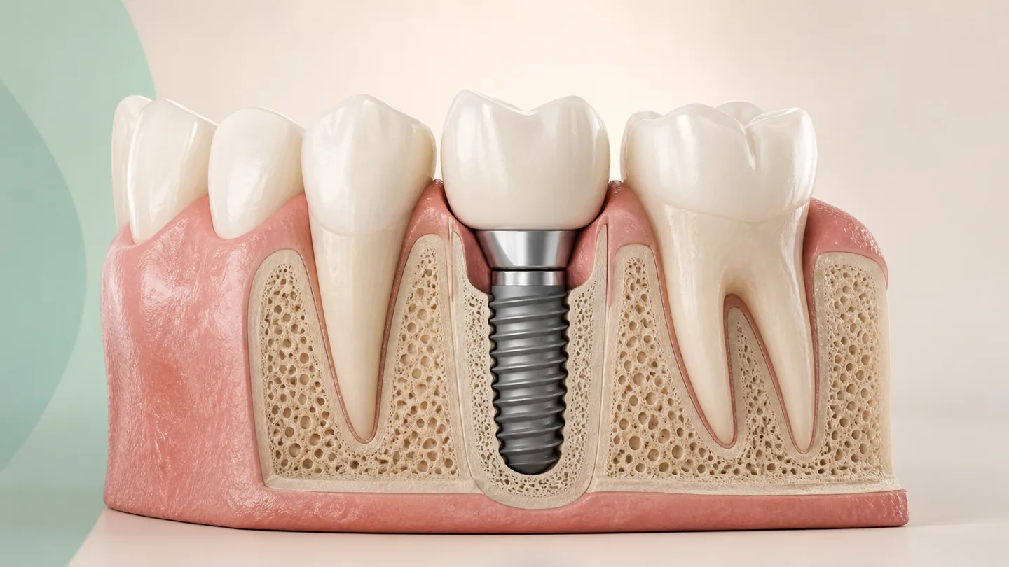 Ilustração editorial sobre implantes dentários